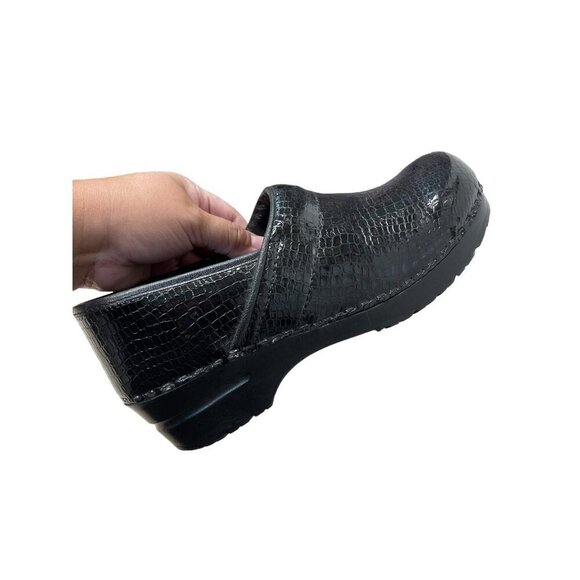 Sanita Danish Clogs Dark Green Snake Print Leather Shoes Size EU 40 US 9 /9.5 - Picture 1 of 8